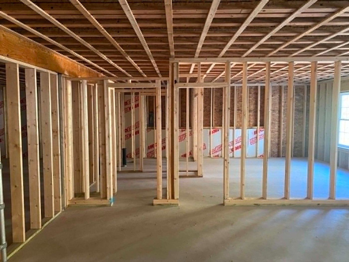 Interior wall framing on a construction project