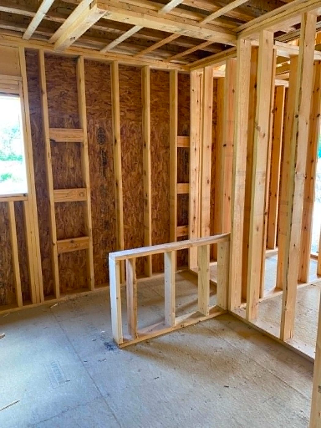 Framed walls and doorway during a build-out